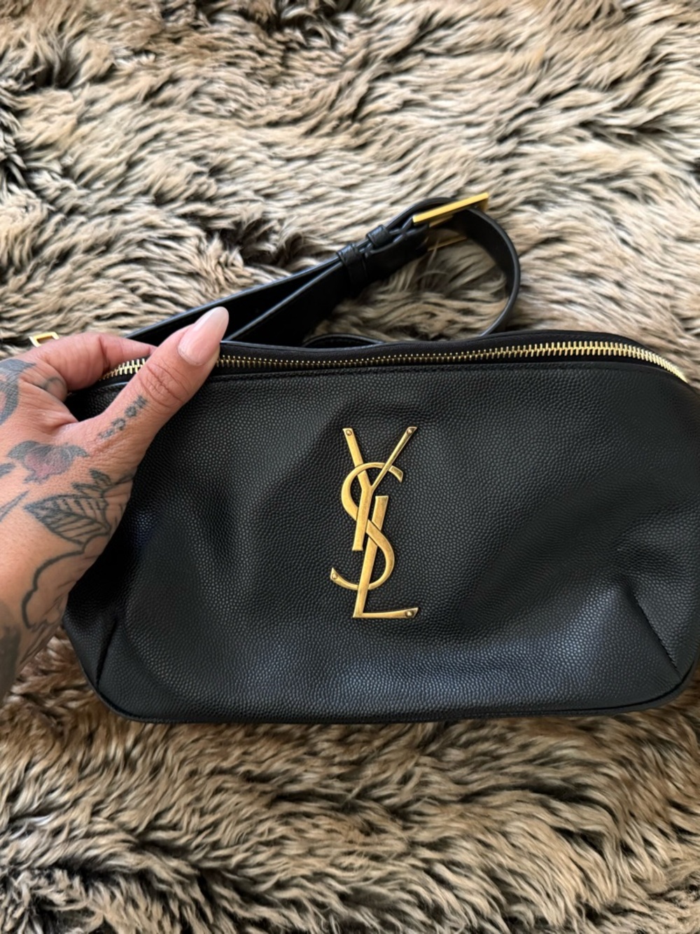 Saint Laurent Black Leather Crossbody with Gold YSL Emblem